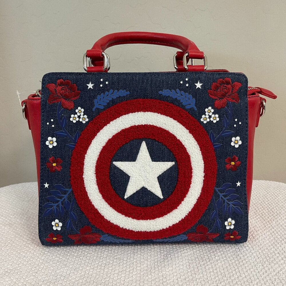 LOUNGEFLY ~ Marvel Captain America Denim Embroidered Crossbody Bag - NWT!